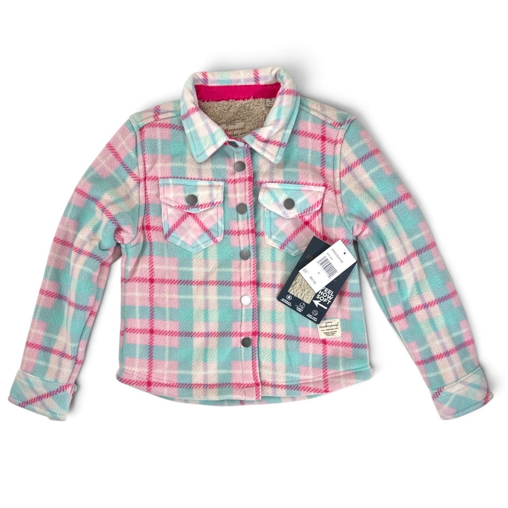 Weatherproof Vintage Girls Sz
6 Soft Pink Plaid Sherpa Lined Fleece Shacket NWT